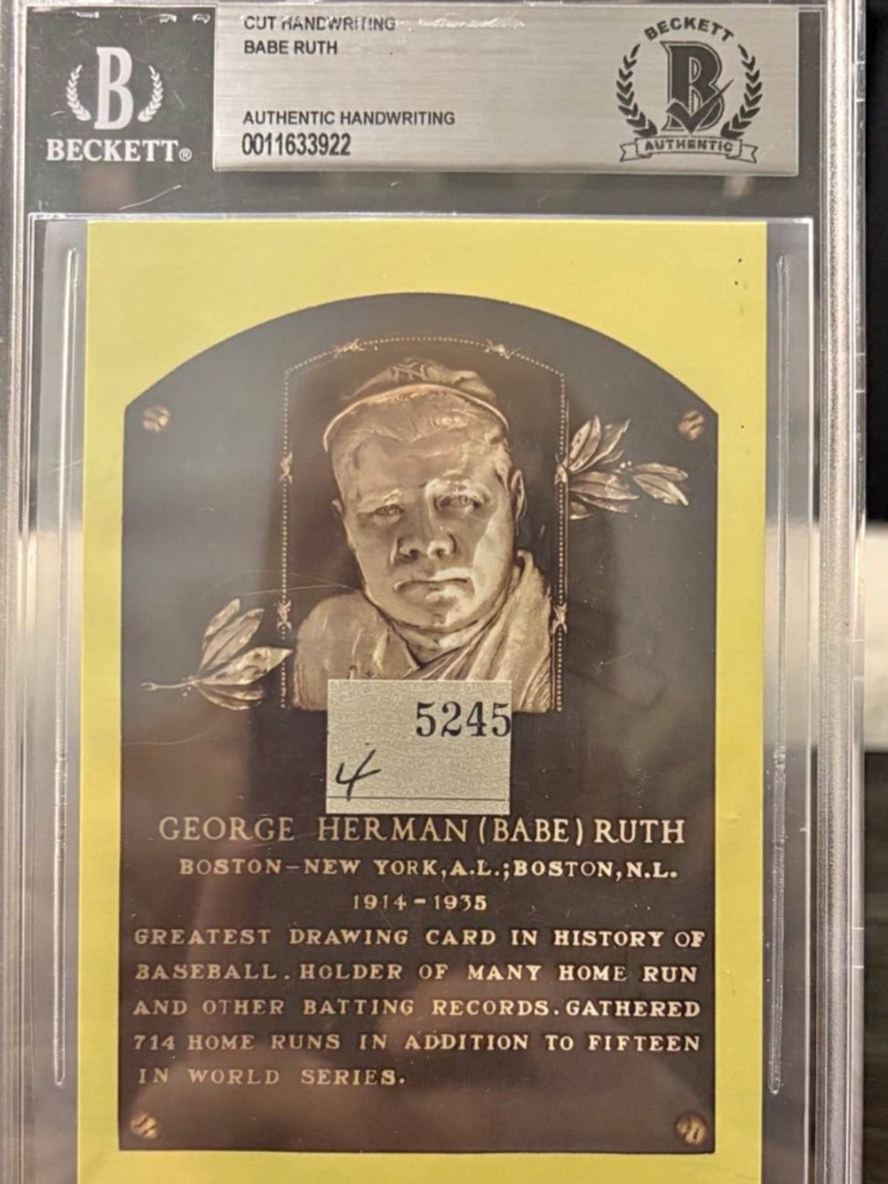 Babe Ruth Cut Signature Beckett BAS Authentic Handwriting HOF Display - Picture 2 of 2